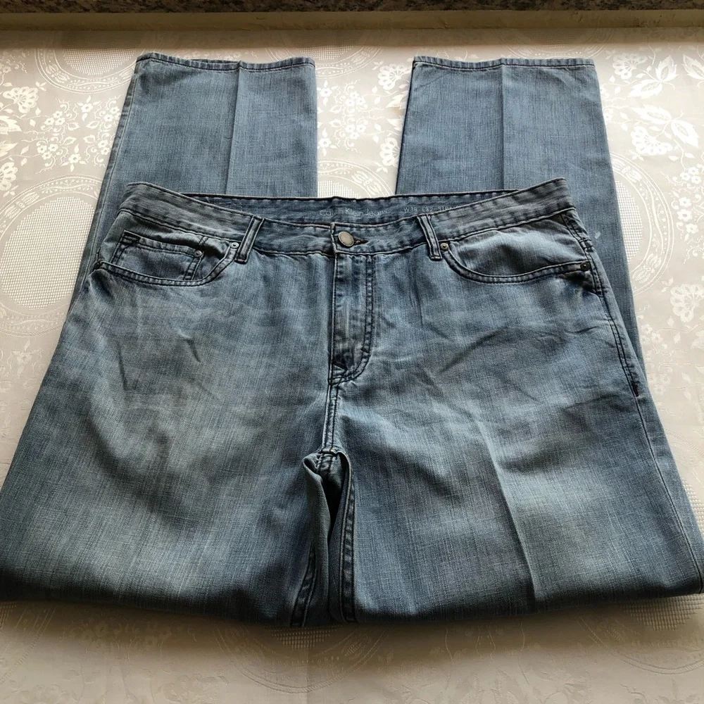 Calvin Klein Jeans Straight-Leg Regular-Fit Blue Denim Jeans Pants Men’s Size 38